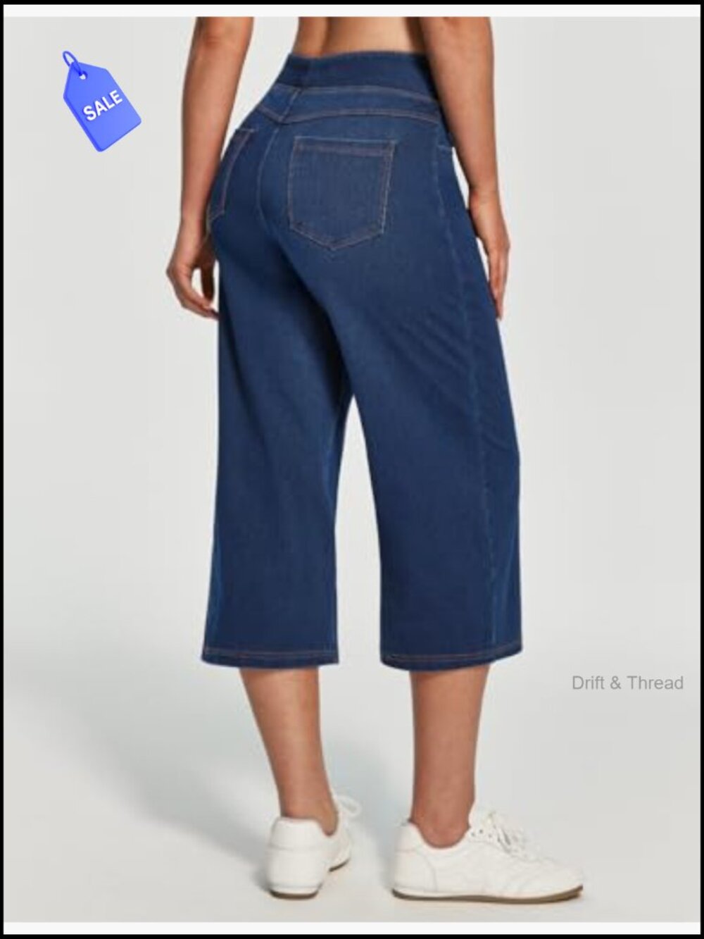 High Waisted Pull On Capri Jeans with Pockets Wide Leg - Picture 2 of 6